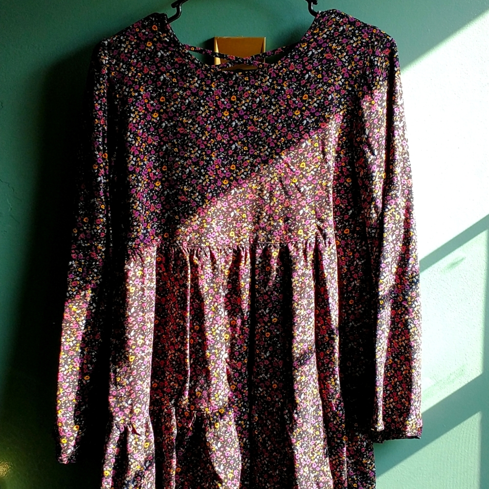 Girls Arizona long sleeve dress small purple yellow white green - Picture 1 of 5